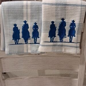 Hand Crafted Cowboy Silhouette Towels - Blue and White